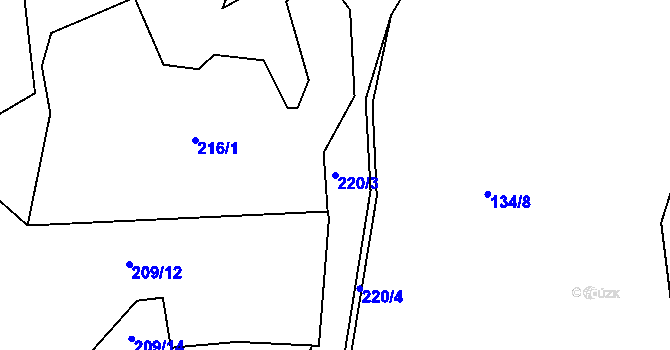Parcela st. 220/3 v KÚ Mysletín, Katastrální mapa