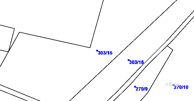 Parcela st. 303/15 v KÚ Mysletín, Katastrální mapa