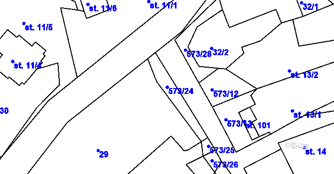 Parcela st. 573/24 v KÚ Mysletín, Katastrální mapa