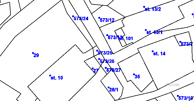 Parcela st. 573/25 v KÚ Mysletín, Katastrální mapa