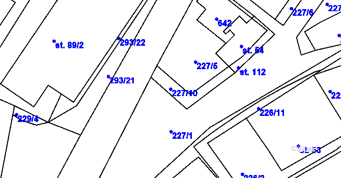 Parcela st. 227/10 v KÚ Mysletín, Katastrální mapa