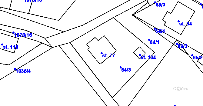 Parcela st. 77 v KÚ Mysliboř, Katastrální mapa