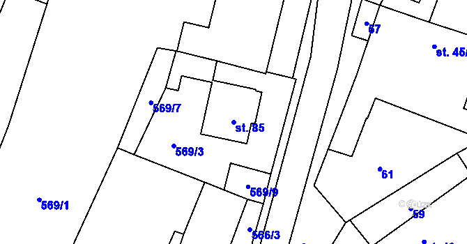 Parcela st. 85 v KÚ Mysliboř, Katastrální mapa