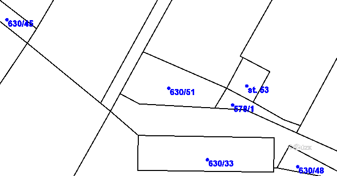 Parcela st. 630/51 v KÚ Mysliboř, Katastrální mapa