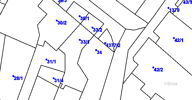 Parcela st. 34 v KÚ Myslibořice, Katastrální mapa
