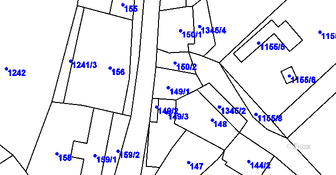 Parcela st. 149/1 v KÚ Myslibořice, Katastrální mapa