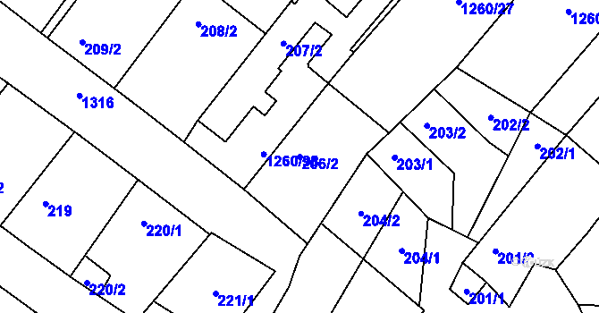 Parcela st. 206/2 v KÚ Myslibořice, Katastrální mapa