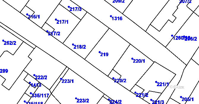 Parcela st. 219 v KÚ Myslibořice, Katastrální mapa