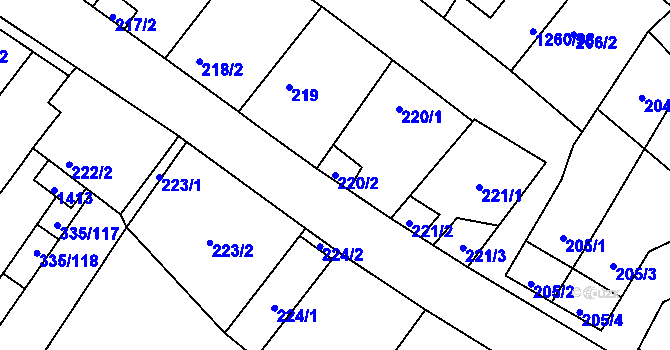 Parcela st. 220/2 v KÚ Myslibořice, Katastrální mapa