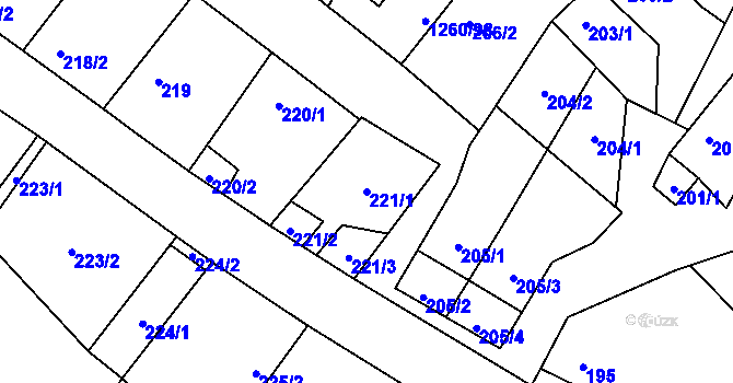 Parcela st. 221/1 v KÚ Myslibořice, Katastrální mapa