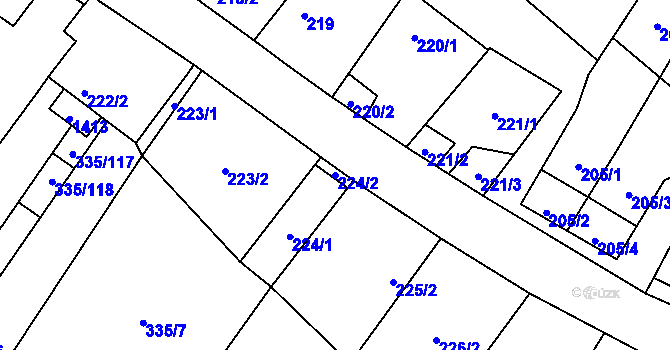 Parcela st. 224/2 v KÚ Myslibořice, Katastrální mapa