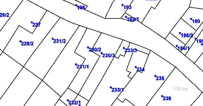 Parcela st. 230/3 v KÚ Myslibořice, Katastrální mapa