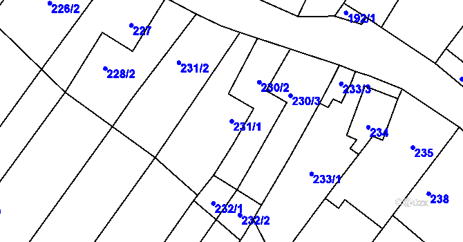 Parcela st. 231/1 v KÚ Myslibořice, Katastrální mapa