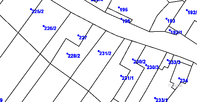 Parcela st. 231/2 v KÚ Myslibořice, Katastrální mapa