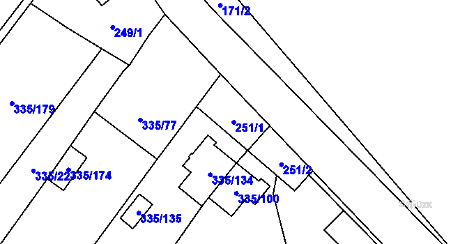 Parcela st. 251/1 v KÚ Myslibořice, Katastrální mapa