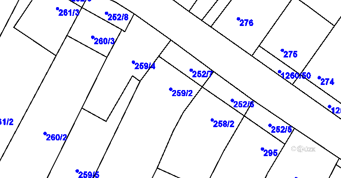 Parcela st. 259/2 v KÚ Myslibořice, Katastrální mapa