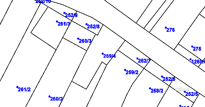Parcela st. 259/4 v KÚ Myslibořice, Katastrální mapa