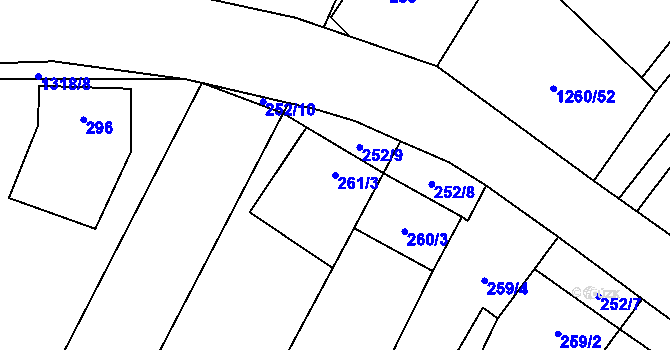 Parcela st. 261/3 v KÚ Myslibořice, Katastrální mapa