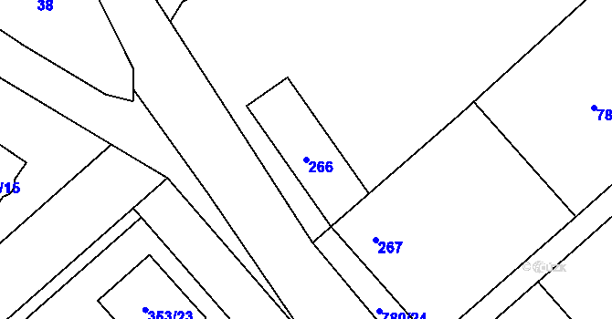 Parcela st. 266 v KÚ Myslibořice, Katastrální mapa