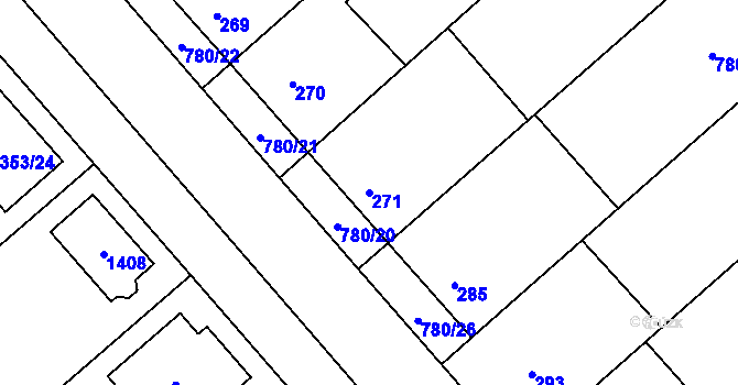 Parcela st. 271 v KÚ Myslibořice, Katastrální mapa