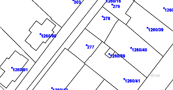 Parcela st. 277 v KÚ Myslibořice, Katastrální mapa