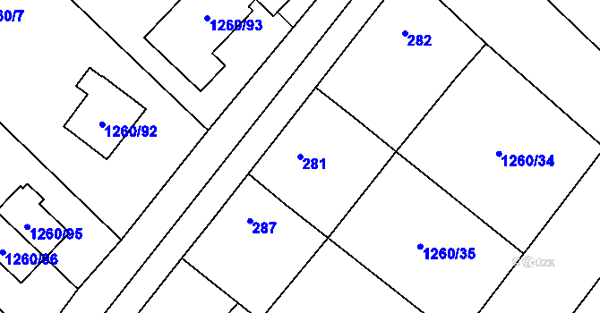 Parcela st. 281 v KÚ Myslibořice, Katastrální mapa