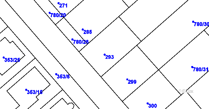 Parcela st. 293 v KÚ Myslibořice, Katastrální mapa