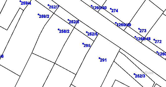 Parcela st. 295 v KÚ Myslibořice, Katastrální mapa