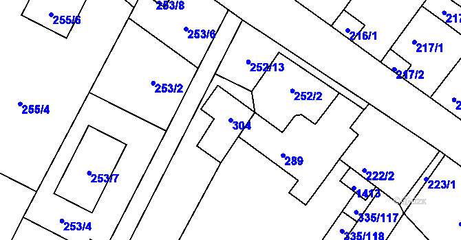 Parcela st. 304 v KÚ Myslibořice, Katastrální mapa