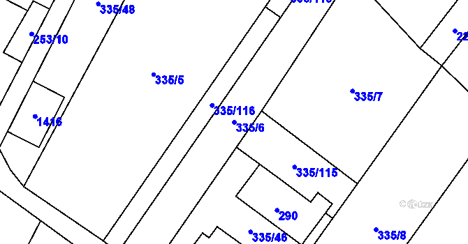 Parcela st. 335/6 v KÚ Myslibořice, Katastrální mapa
