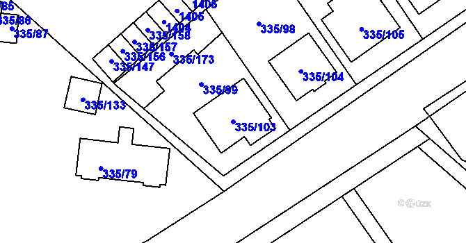 Parcela st. 335/103 v KÚ Myslibořice, Katastrální mapa