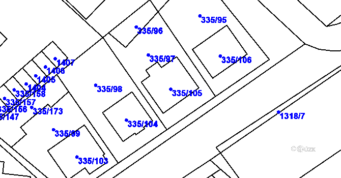 Parcela st. 335/105 v KÚ Myslibořice, Katastrální mapa