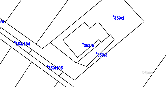 Parcela st. 353/5 v KÚ Myslibořice, Katastrální mapa