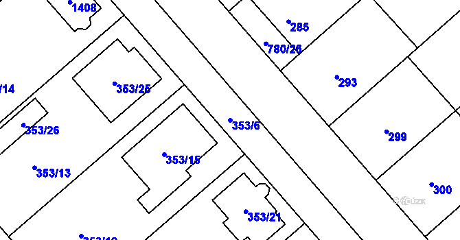 Parcela st. 353/6 v KÚ Myslibořice, Katastrální mapa