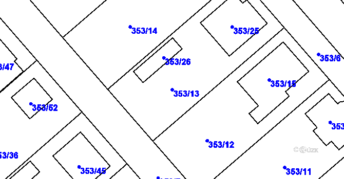 Parcela st. 353/13 v KÚ Myslibořice, Katastrální mapa