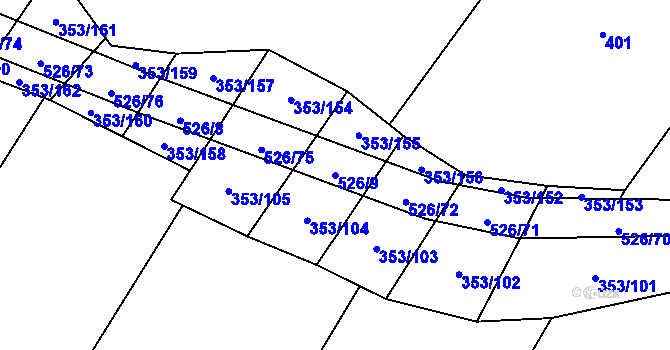 Parcela st. 526/9 v KÚ Myslibořice, Katastrální mapa
