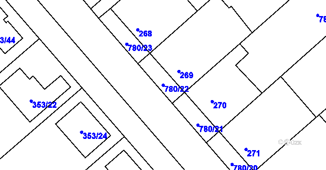 Parcela st. 780/22 v KÚ Myslibořice, Katastrální mapa