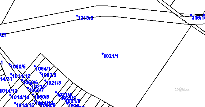 Parcela st. 1021/1 v KÚ Myslibořice, Katastrální mapa