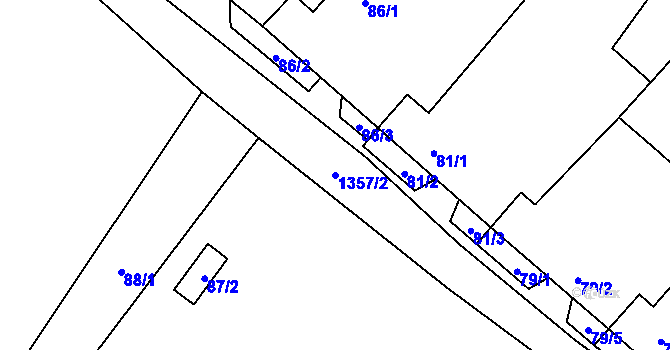 Parcela st. 1357/2 v KÚ Myslibořice, Katastrální mapa