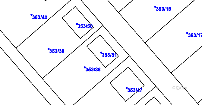 Parcela st. 353/51 v KÚ Myslibořice, Katastrální mapa