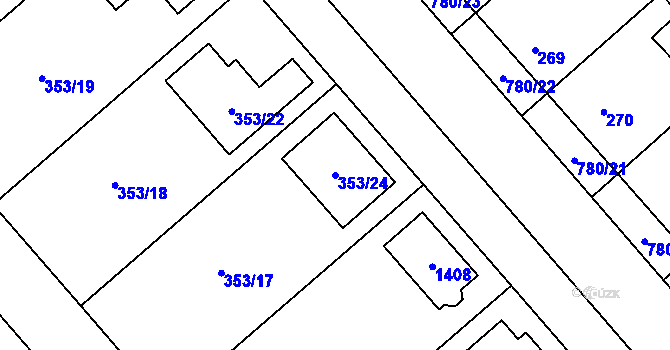 Parcela st. 353/24 v KÚ Myslibořice, Katastrální mapa