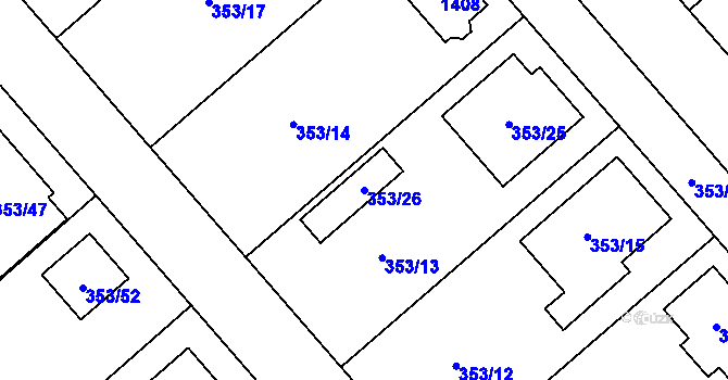 Parcela st. 353/26 v KÚ Myslibořice, Katastrální mapa