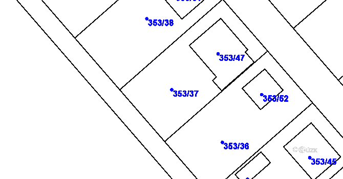 Parcela st. 353/37 v KÚ Myslibořice, Katastrální mapa