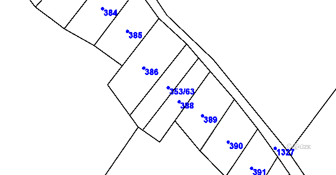 Parcela st. 353/63 v KÚ Myslibořice, Katastrální mapa