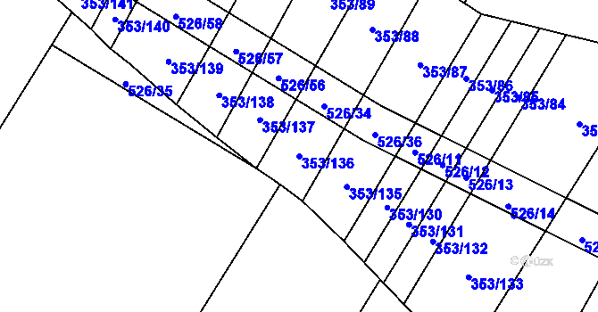 Parcela st. 353/136 v KÚ Myslibořice, Katastrální mapa