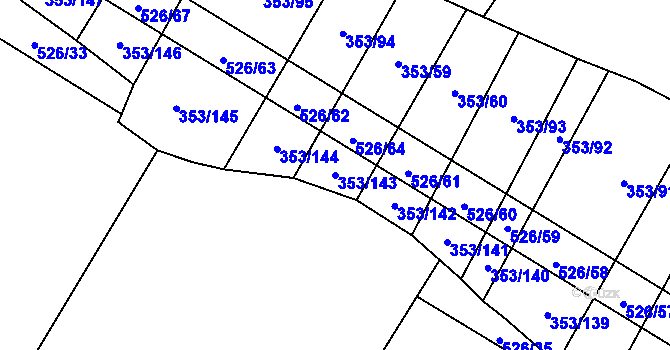 Parcela st. 353/143 v KÚ Myslibořice, Katastrální mapa