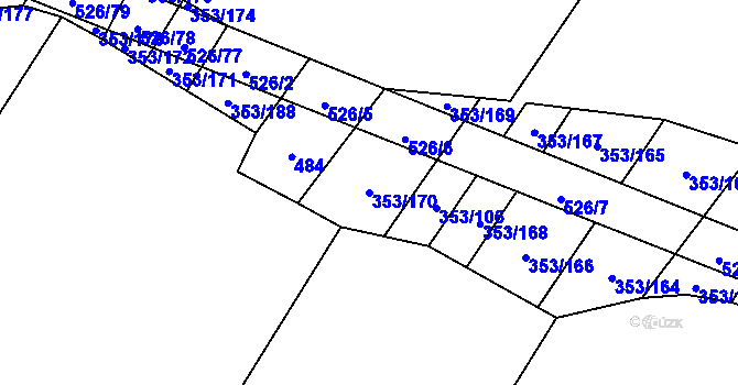 Parcela st. 353/170 v KÚ Myslibořice, Katastrální mapa