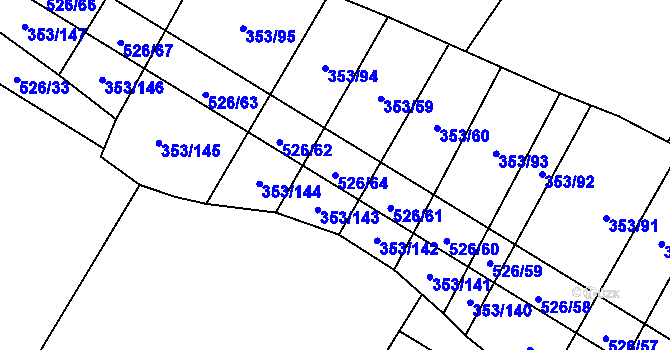 Parcela st. 526/64 v KÚ Myslibořice, Katastrální mapa