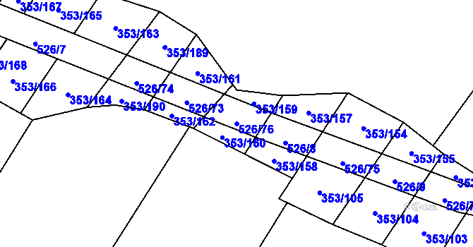 Parcela st. 526/76 v KÚ Myslibořice, Katastrální mapa