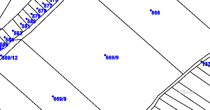 Parcela st. 669/9 v KÚ Myslibořice, Katastrální mapa